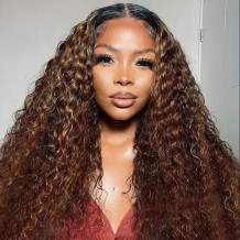 Incolorwig Chocolate Brown Color Highlight Water Wave Wig 13*4 Lace Front Wigs 150% Desnity Ombre Wig