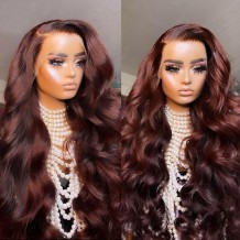 Incolorwig Reddish Brown Body Wave 13*4 Lace Front Wig Virgin Human Hair Copper Color Wig