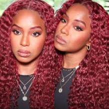 Incolorwig Burgundy Red Color Wigs 150% Density Curly Wigs Hairline Lace Middle Part Wig