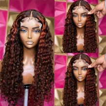 Incolorwig Deep Wave Human Hair Wig 13x4 Lace Front Wig Ginger Highlight Ombre Color 150% Density With Baby Hair
