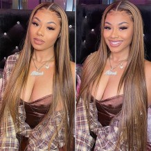 Incolorwig 13x4 Straight Honey Blond Ombre Color #TL412 Highlight 150% Lace Front Human Hair Wigs for Women