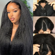 Incolorwig Beginner Friendly Kinky Straight V Part Human Hair Wig Undetectable Leave Out 150% Density