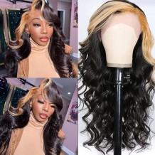 Incolorwig Skunk Stripe Wig With Honey Blonde Highlights Loose Wave Lace Front Wig With Streaks In Front