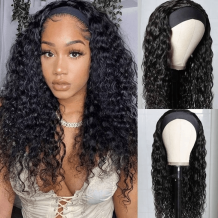 Incolorwig 150% Density Water Wave Human Hair Wig Machine Made Headband Wig No Glowing Down