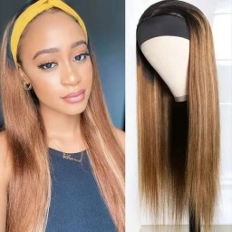 Incolorwig Honey Blond Highlight Headband Wig 150% Density Ombre Color 1B/TL412 Straight Human Hair Wig