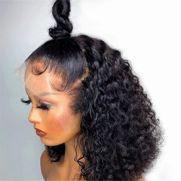 Incolorwig Short Bob Premium Water Wave 4x4 Lace Closure Wigs 150% Density Black Hair Wig