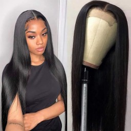 Incolorwig 150% Density Lace Parting Wig Middle Part Human Hair Wig 13*4 Lace Frontal Straight Hair Wig Natural Black Wig