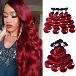 Incolorwig Peruvian Human Hair New Arrival #TB Burgundy Body Wave Human Hair Weave 4 Bundles Deals