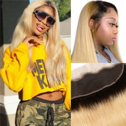 Incolorwig Peruvian Human Hair #T1B613 Ombre Color 4 Staight Hair Bundles With 13*4 Free Part Lace Frontal