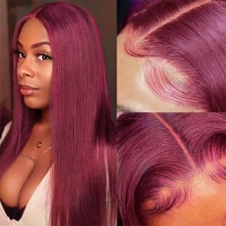 Incolorwig New Arrival 99J Lace Part Wigs Long Straight 13x4 Lace Frontal Wig Red Color Best Human Hair Wigs