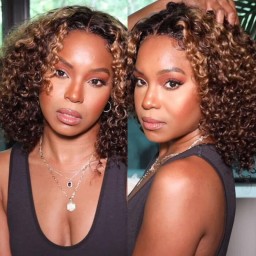 Incolorwig Water Wave Short Cut Bob Wig Ombre #427 T Part Lace Frontal 150% Density Wig