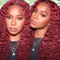 Incolorwig Burgundy Red Color Wigs 150% Density Curly Wigs Hairline Lace Middle Part Wig