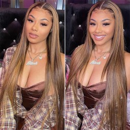 Incolorwig 13x4 Straight Honey Blond Ombre Color #TL412 Highlight 150% Lace Front Human Hair Wigs for Women