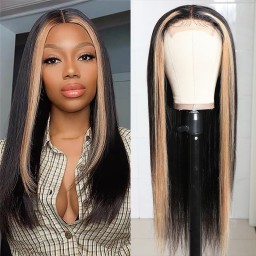 Incolorwig 150% Density Straight Human Hair Wig TL27 Pre Plucked Lace Part Wig Highlight 13x4 Lace Frontal Long Wigs