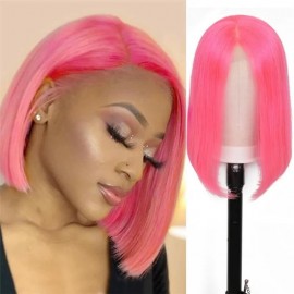 Incolorwig Colored Short Bob Wigs 13x4 Pre-plucked Lace Front Wigs 150% Density Pink Bob Wig Online Sale