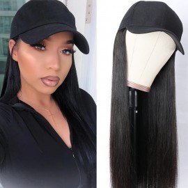 Incolorwig Human Hair Wigs Ponytail Cap Wig Straight Hair Wig Natural Black 20 Inch