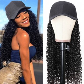 Incolorwig Human Hair Wigs Ponytail Jerry Curly Wig Natural Black Color Wig 150% Density