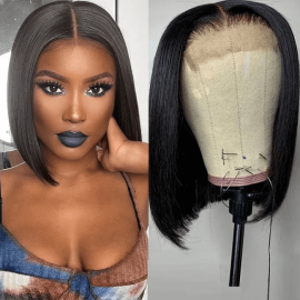 Incolorwig Fashion Short Cut Bob Wig Natural Black 13x5x0.5 Pre Plucked Lace Front T Part Wigs