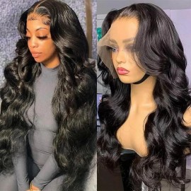 Incolorwig Natural Black Body Wave 13x4 Lace Front Wigs Wand Curls Body Wave Wigs With Baby Hair