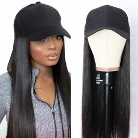 Incolorwig Human Hair Wigs Ponytail Cap Wig Straight Hair Wig Natural Black 20 Inch