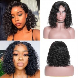 Incolorwig Water Wave 100% Human Hair Wig Short Bob Lace Frontal Wig With Natural Hairline