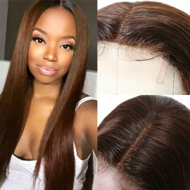 Incolorwig Straight Human Hair #4 Brown Middle Part Lace Wigs Human Hair 150% Density