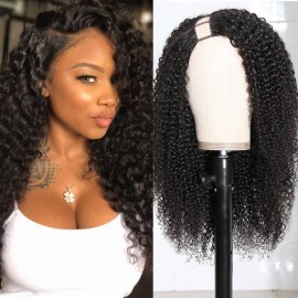 Incolorwig Natural Color Kinky Curly Human Hair Wigs U Part Wig Right Side 150% Density Wigs
