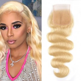 Incolorwig #613 Blonde Color 4*4 Body Wave Human Hair Free Part Lace Closure
