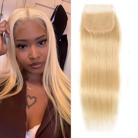 Incolorwig #613 Hair Straight Human Hair 4*4 Lace Closure Brazilian Human Blonde Free Part Lace Closure