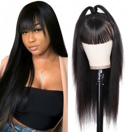 Incolorwig 13x4 Transparent Lace Wig With Bangs Straight Human Hair Wigs 150% Density