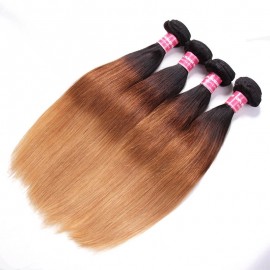 Incolorwig Virgin Brazilian Hair 4 Bundles Hair With 4*4 Free Part Lace Closure #T1B427 Ombre Color Straight Hair