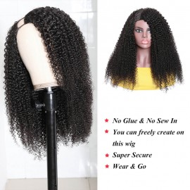 Incolorwig Natural Color Kinky Curly Human Hair Wigs U Part Wig Right Side 150% Density Wigs