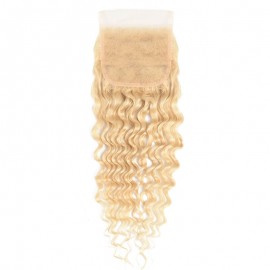 Incolorwig Deep Wave 4*4 Free Part Lace Closure Brazilian #613 Blonde Hair Closure
