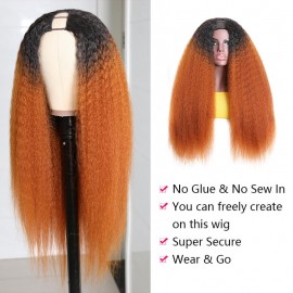 Incolorwig Ombre Wig #T30 U Part Wig Kinky Straight Human Hair Wigs 150% Density Colored Wigs