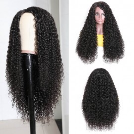 Incolorwig Jerry Curly Human Hair Wigs Right Side 4.5*1.5 Inch PU Wig Natural Color Fake Scalp Silk-Based Wig