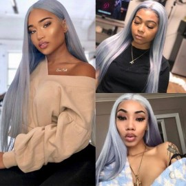 Incolorwig Best Straight Human Hair Wig Silver Grey Hairline Lace Part Wig 150% Density Online Sale