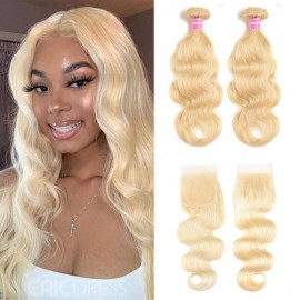 Incolorwig #613 Blonde Body Wave Hair Brazilian 2 Bundles With 4*4 Free Part Lace Closure