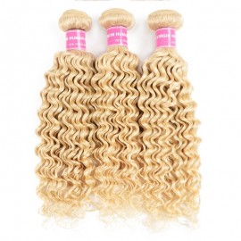 Incolorwig High Quality Indian Human Hair #613 Blonde Deep Wave 3 Bundles Hair Weaving With 4*4 Lace Closure