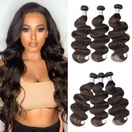 Incolorwig Color 2# Body Wave 3 Bundles 100% Human Hair Weave 8-26 Inch