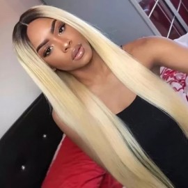 Incolorwig Brazilian Straight Hair #T1B613 Ombre Blonde Color Combination 2 Bundles With 13*4 Free Part Lace Frontal