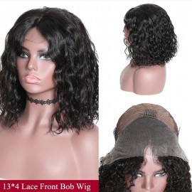 Incolorwig Water Wave 100% Human Hair Wig Short Bob Lace Frontal Wig With Natural Hairline