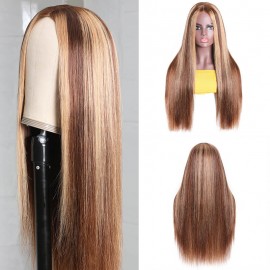 Incolorwig New Arrival Highlight Hair Color PU Scalp Wigs 4.5*1.5 Middle Part Blonde Straight Human Hair Wigs