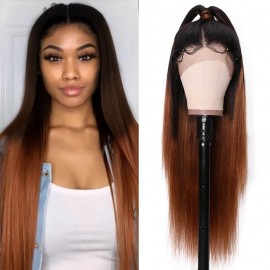 Incolorwig Ombre Straight Human Hair Wig T1B/4 Color 13x6 Straight Lace Front Wig 150% Density Wig