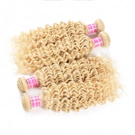 Incolorwig Indian Human Hair #613 Blonde Deep Wave 4 Bundles Hair With 4*4 Lace Closure Free Part For Women