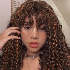 Incolorwig Balayage Highlights Colored Wig Deep Wave Short Bob Wig With Bangs