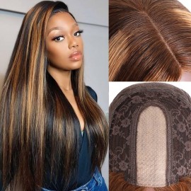 Incolorwig New Arrival Highlight Hair Color PU Scalp Wigs 4.5*1.5 Middle Part Blonde Straight Human Hair Wigs