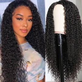 Incolorwig Jerry Curly Human Hair Wigs Right Side 4.5*1.5 Inch PU Wig Natural Color Fake Scalp Silk-Based Wig