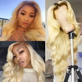 Incolorwig 360 Lace Front Wig Dark Roots Blonde Pre Plucked 150% Density T4/613 Ombre Body Wave Lace Front Wigs