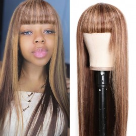 Incolorwig Blonde Highlight Color Straight Glueless Human Hair Wigs With Bangs Virgin Hair