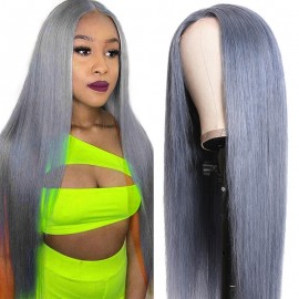Incolorwig Best Straight Human Hair Wig Silver Grey Hairline Lace Part Wig 150% Density Online Sale